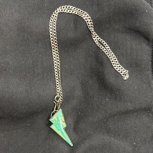 Green Lightning Bolt Pendant Necklace